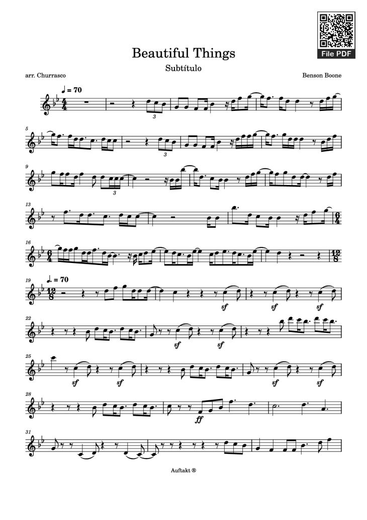 Page 1 of the piano sheet music PDF – Beautiful Things Violin by Benson Boone