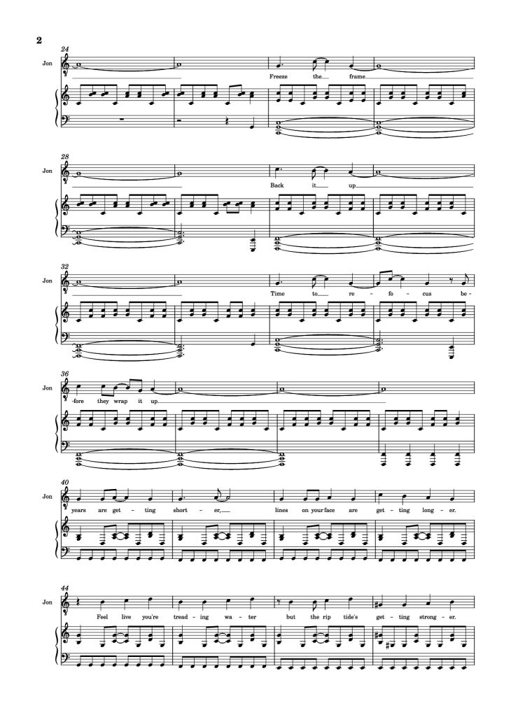 Page 2 of the piano sheet music PDF Piano – 30/90 Piano by Jonathan Larson, Andrew Garfield