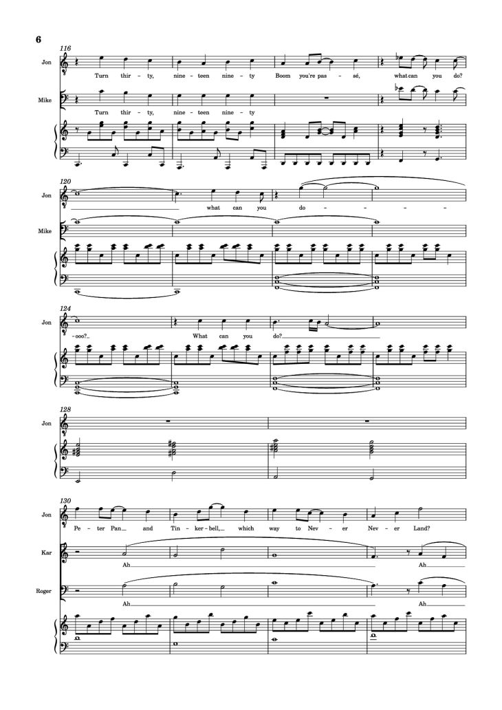 Page 6 of the piano sheet music PDF Piano – 30/90 Piano by Jonathan Larson, Andrew Garfield