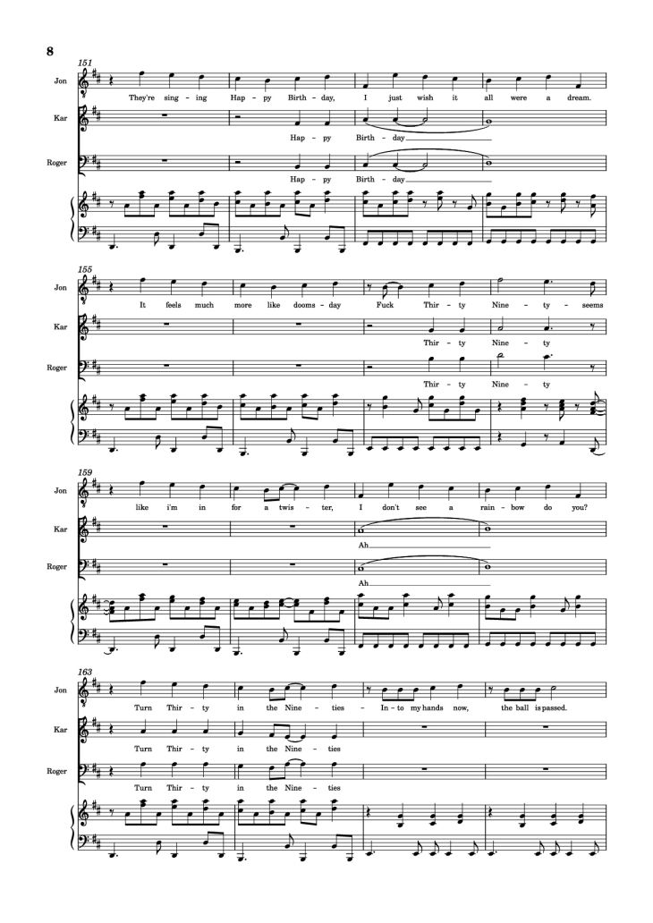 Page 8 of the piano sheet music PDF Piano – 30/90 Piano by Jonathan Larson, Andrew Garfield
