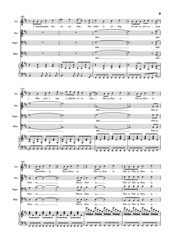 Page 9 of the piano sheet music PDF Piano – 30/90 Piano by Jonathan Larson, Andrew Garfield