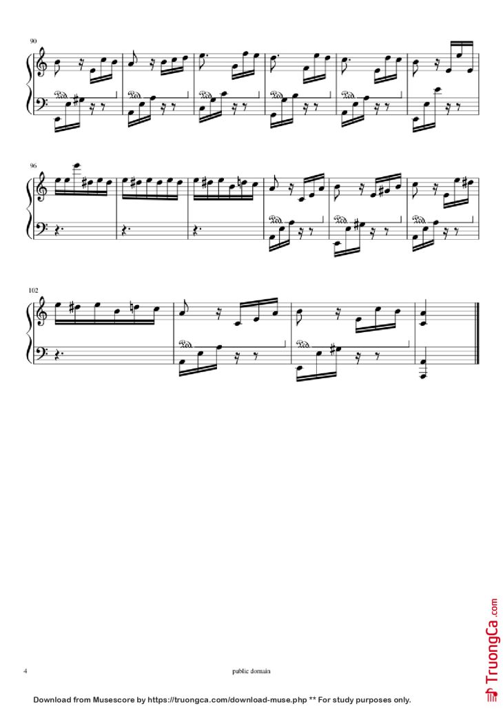 Page 4 of the piano sheet music PDF Piano – Für Elise Piano by Beethoven