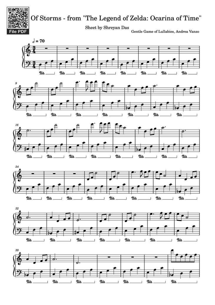 Page 1 of the piano sheet music PDF Piano – Song Of Storms - from The Legend of Zelda: Ocarina of Time Piano by Gentle Game of Lullabies, Andrea Vanzo