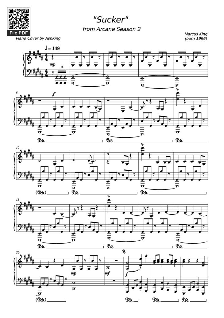 Page 1 of the piano sheet music PDF Piano – Sucker Piano by Marcus King