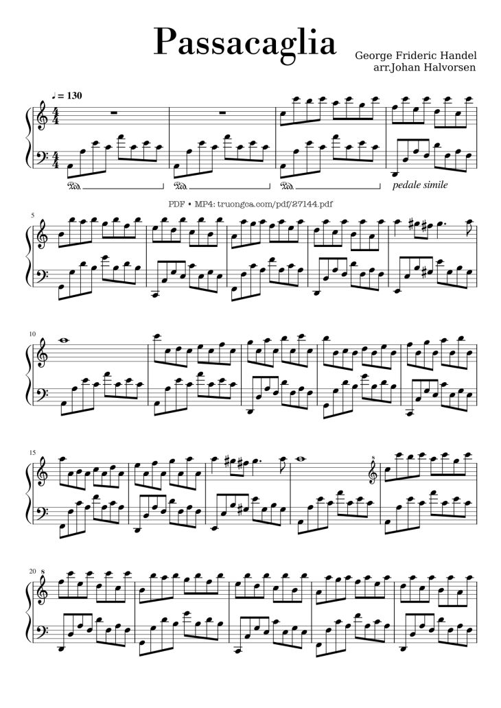 Page 1 of the piano sheet music PDF Piano – Passacaglia Piano by George Frideric Handel
