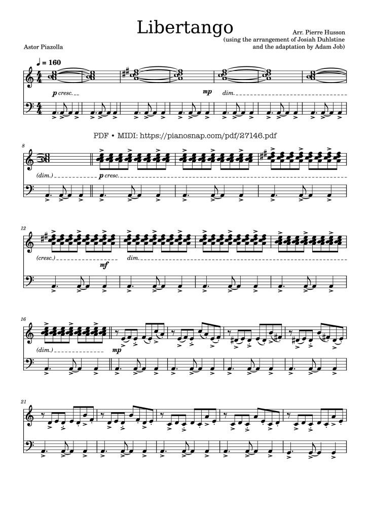 Page 1 of the piano sheet music PDF Piano – Libertango Piano by Astor Piazolla