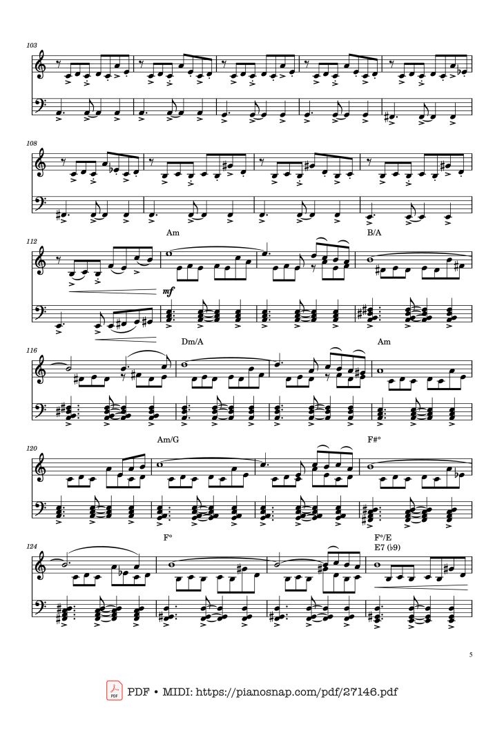 Page 5 of the piano sheet music PDF Piano – Libertango Piano by Astor Piazolla
