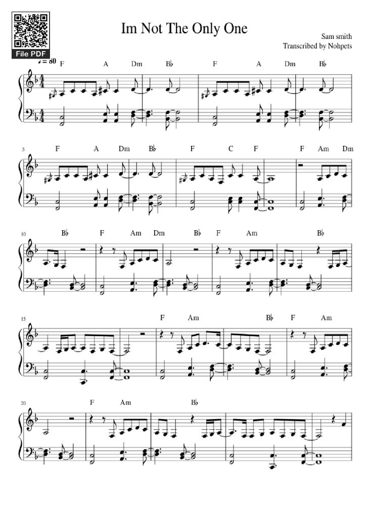 Page 1 of the piano sheet music PDF Piano – Im Not The Only One Piano by Sam smith Transcribed by Nohpets