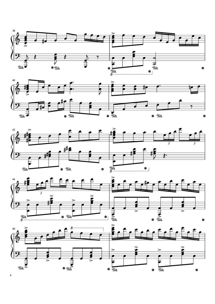 Page 4 of the piano sheet music PDF Piano – Beethoven Virus but it