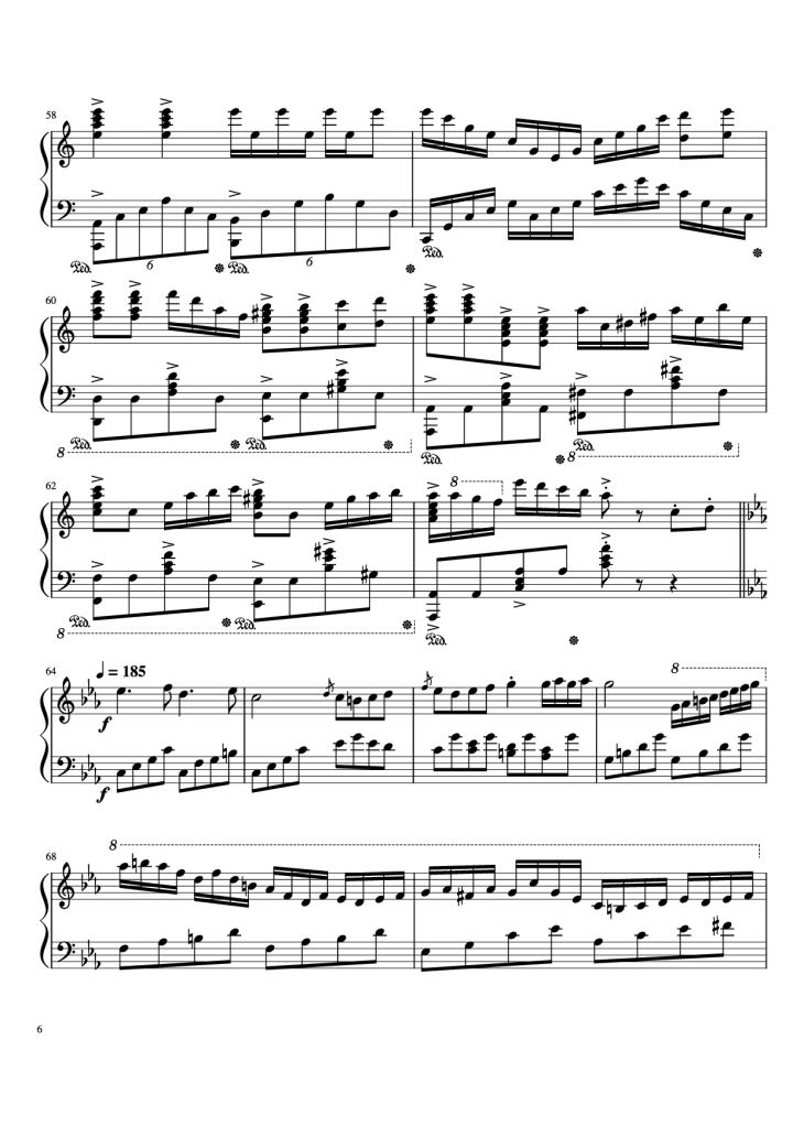 Page 6 of the piano sheet music PDF Piano – Beethoven Virus but it