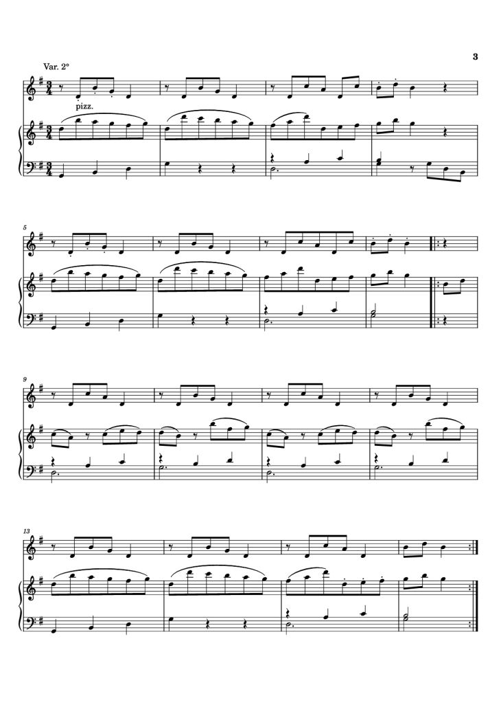 Page 3 of the piano sheet music PDF Piano – Sei variazioni per piano forte con accomp. del violino o flauto obbligato by Johann Baptist Vanhal (1739-1813