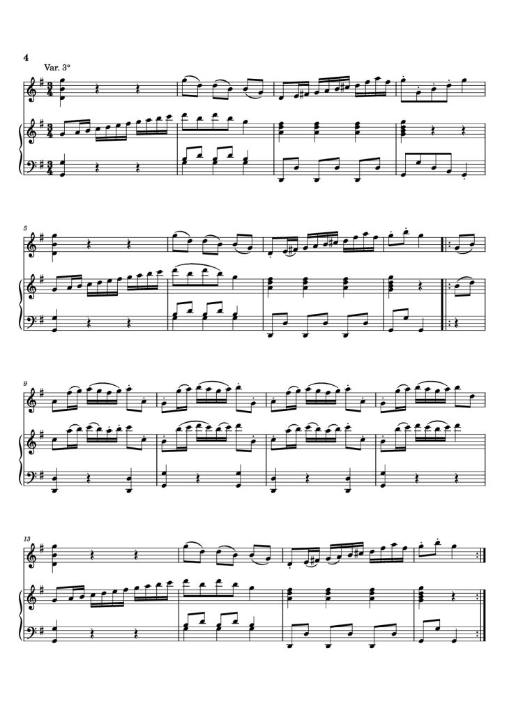 Page 4 of the piano sheet music PDF Piano – Sei variazioni per piano forte con accomp. del violino o flauto obbligato by Johann Baptist Vanhal (1739-1813