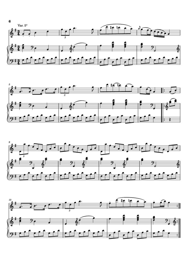 Page 6 of the piano sheet music PDF Piano – Sei variazioni per piano forte con accomp. del violino o flauto obbligato by Johann Baptist Vanhal (1739-1813