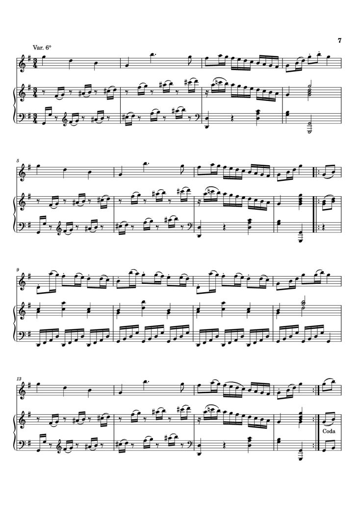 Page 7 of the piano sheet music PDF Piano – Sei variazioni per piano forte con accomp. del violino o flauto obbligato by Johann Baptist Vanhal (1739-1813