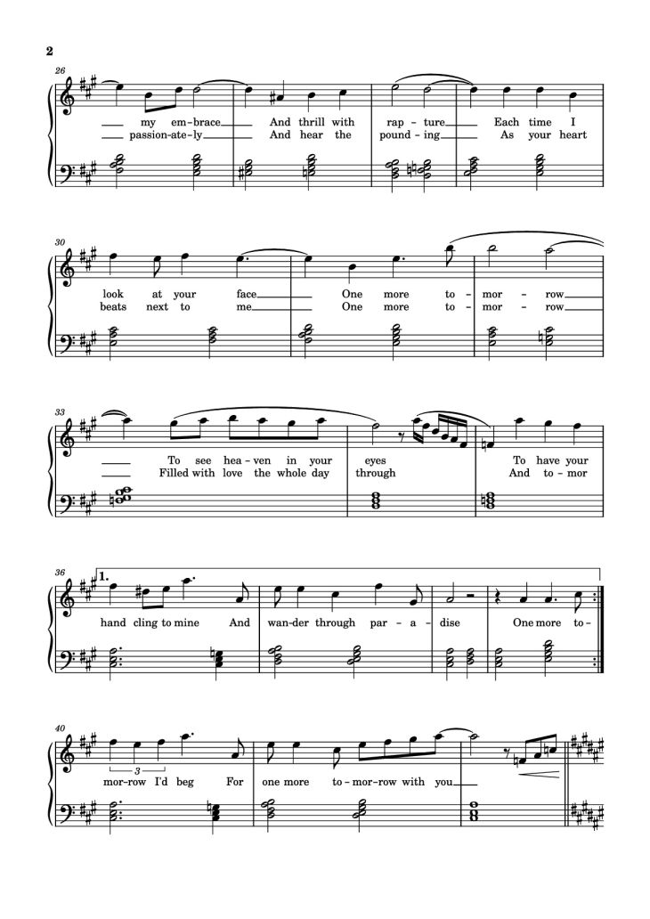 Page 2 of the piano sheet music PDF Piano – One More Tomorrow Piano by Frankie Carle