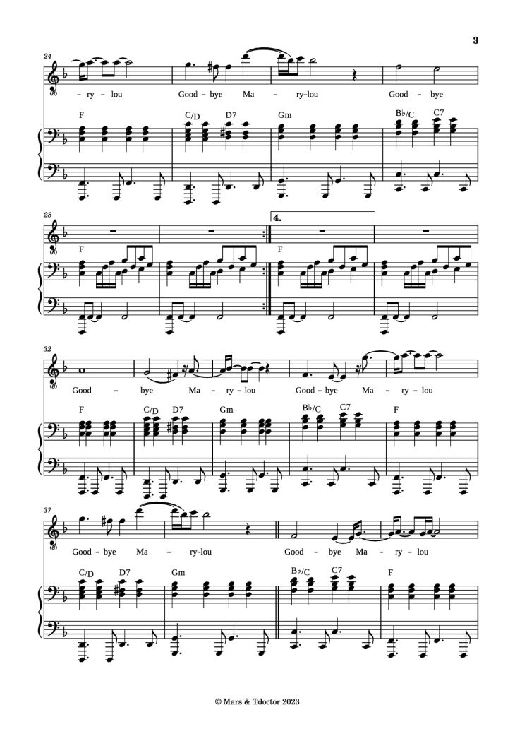 Page 3 of the piano sheet music PDF Piano – Goodbye Marylou Piano by Paroles & Musique de Michel POLNAREFF