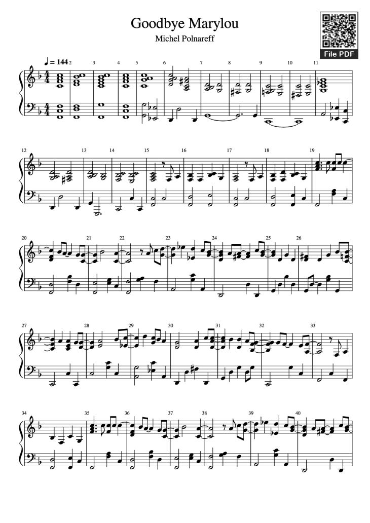 Page 1 of the piano sheet music PDF Piano – Goodbye Marylou Piano by Undefined