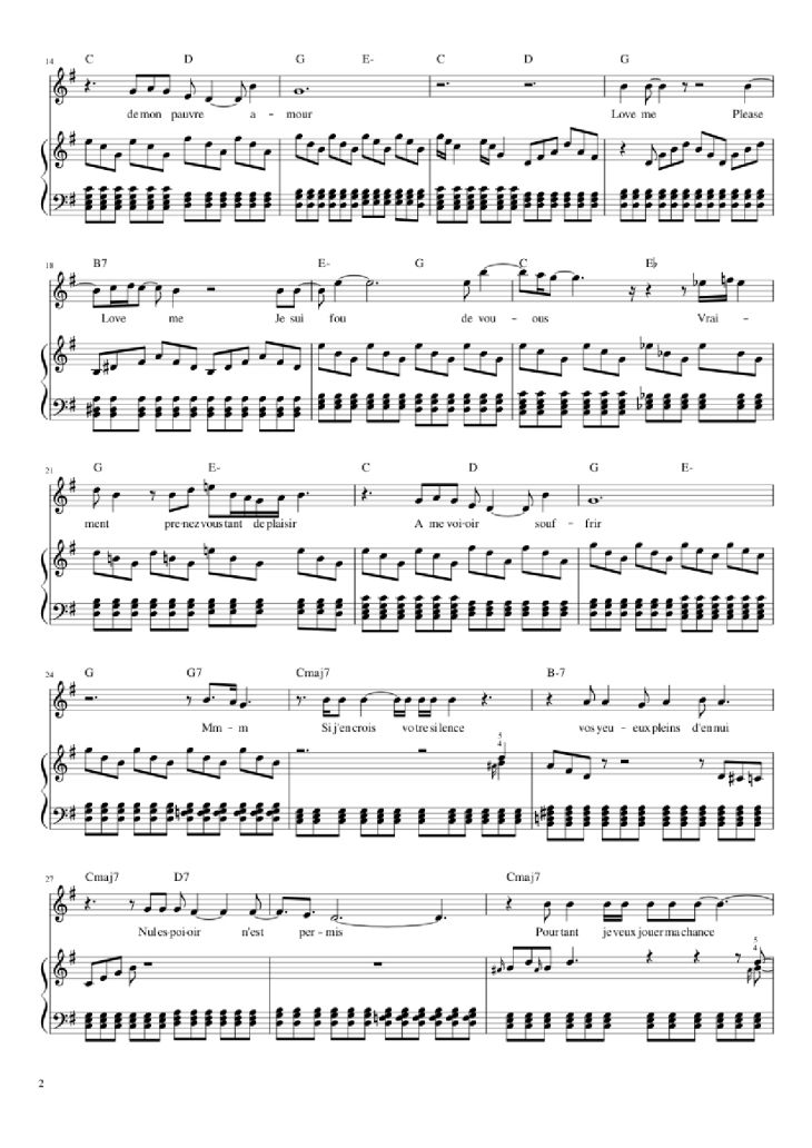 Page 2 of the piano sheet music PDF Piano – Love me, please love me Piano by Musique : Michel Polnareff