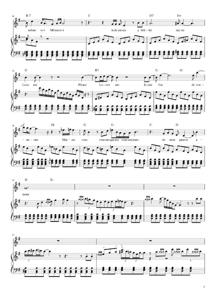 Page 3 of the piano sheet music PDF Piano – Love me, please love me Piano by Musique : Michel Polnareff