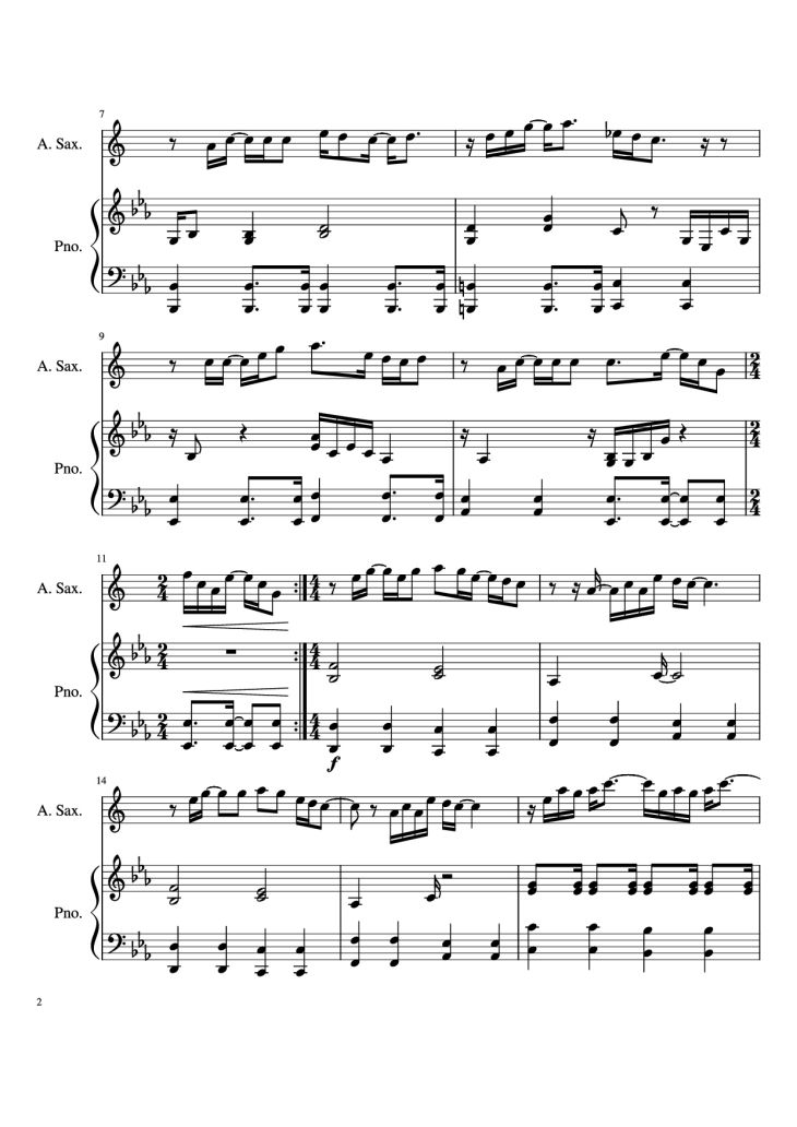 Page 2 of the piano sheet music PDF Piano – Your Song Piano by Damon McLean