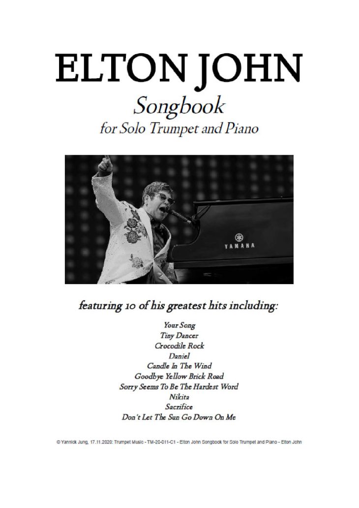 Page 1 of the piano sheet music PDF Piano – Elton John Songbook for Solo Trumpet and Piano by Music: Elton JohnArr.: Yannick Jung, 2020