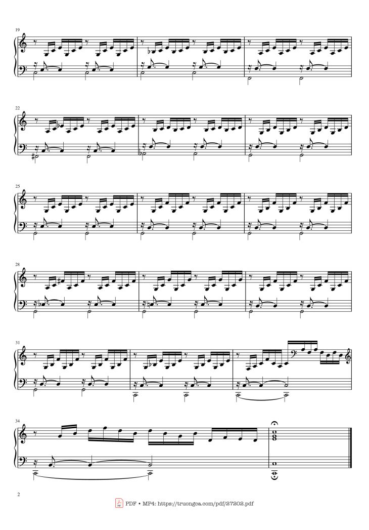 Page 2 of the piano sheet music PDF Piano – Prelude I in C major, BWV 846 - Well Tempered Clavier by Johann Sebastian Bach