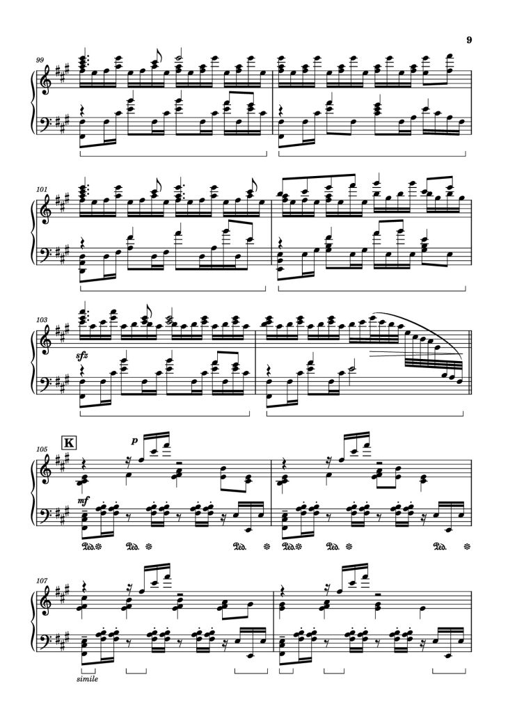 Page 9 of the piano sheet music PDF Piano – Bios Piano by Original Music by Hiroyuki Sawano