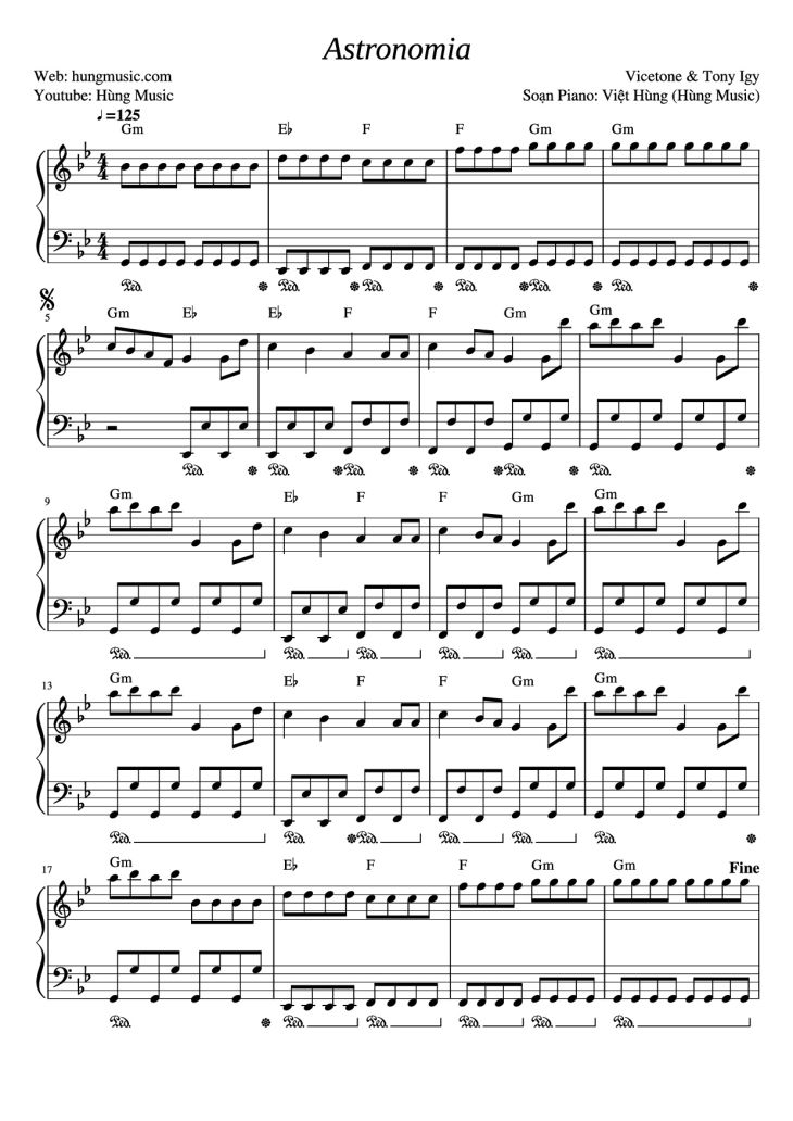 Page 1 of the piano sheet music PDF Piano – Astronomia Piano by Vicetone & Tony Igy