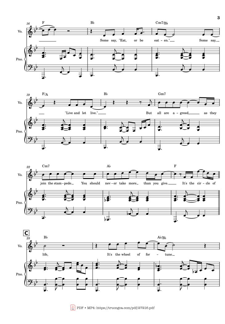 Page 3 of the piano sheet music PDF Piano – Circle of Life Piano & Vocal by Elton John