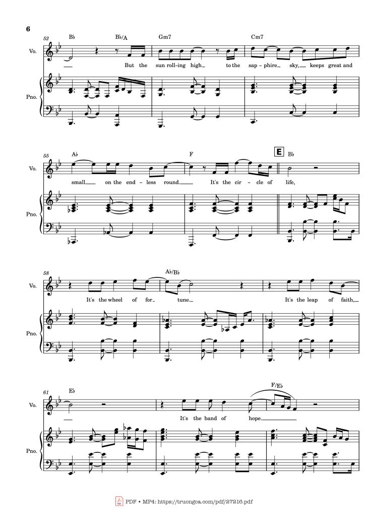 Page 6 of the piano sheet music PDF Piano – Circle of Life Piano & Vocal by Elton John