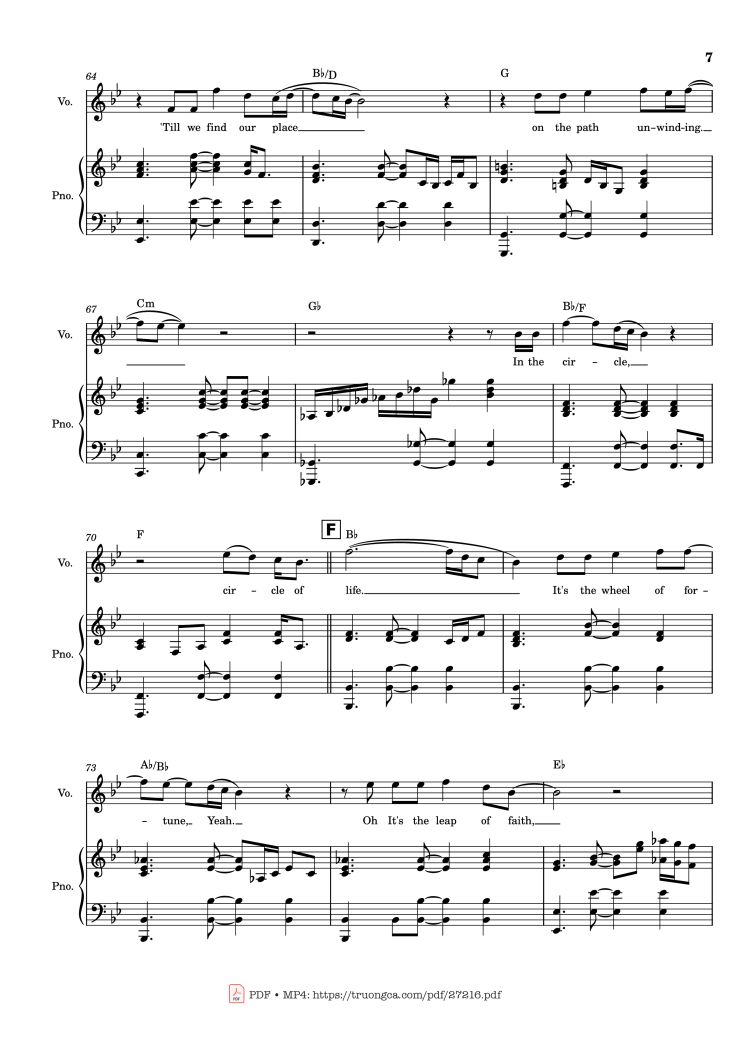 Page 7 of the piano sheet music PDF Piano – Circle of Life Piano & Vocal by Elton John