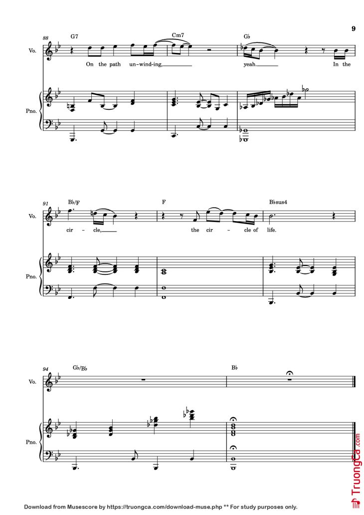 Page 9 of the piano sheet music PDF Piano – Circle of Life Piano & Vocal by Elton John