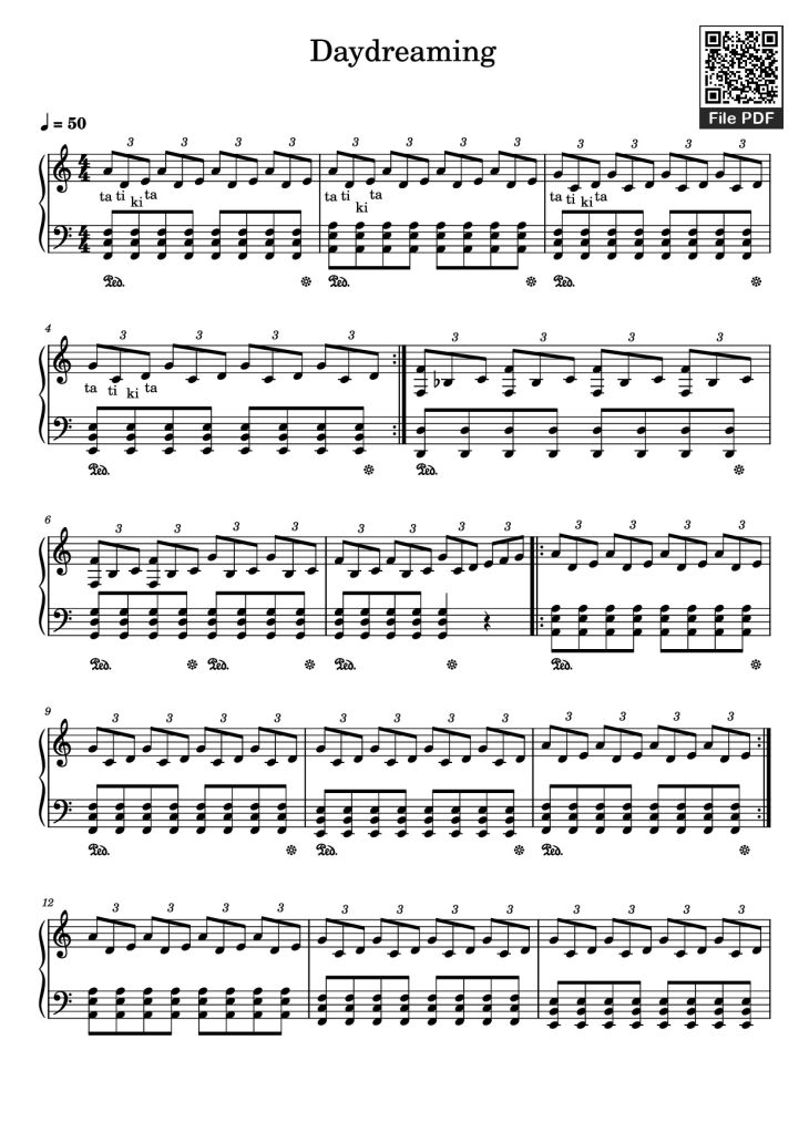 Page 1 of the piano sheet music PDF Piano – Daydreaming Piano by Undefined
