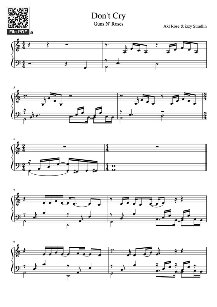 Page 1 of the piano sheet music PDF Piano – Don