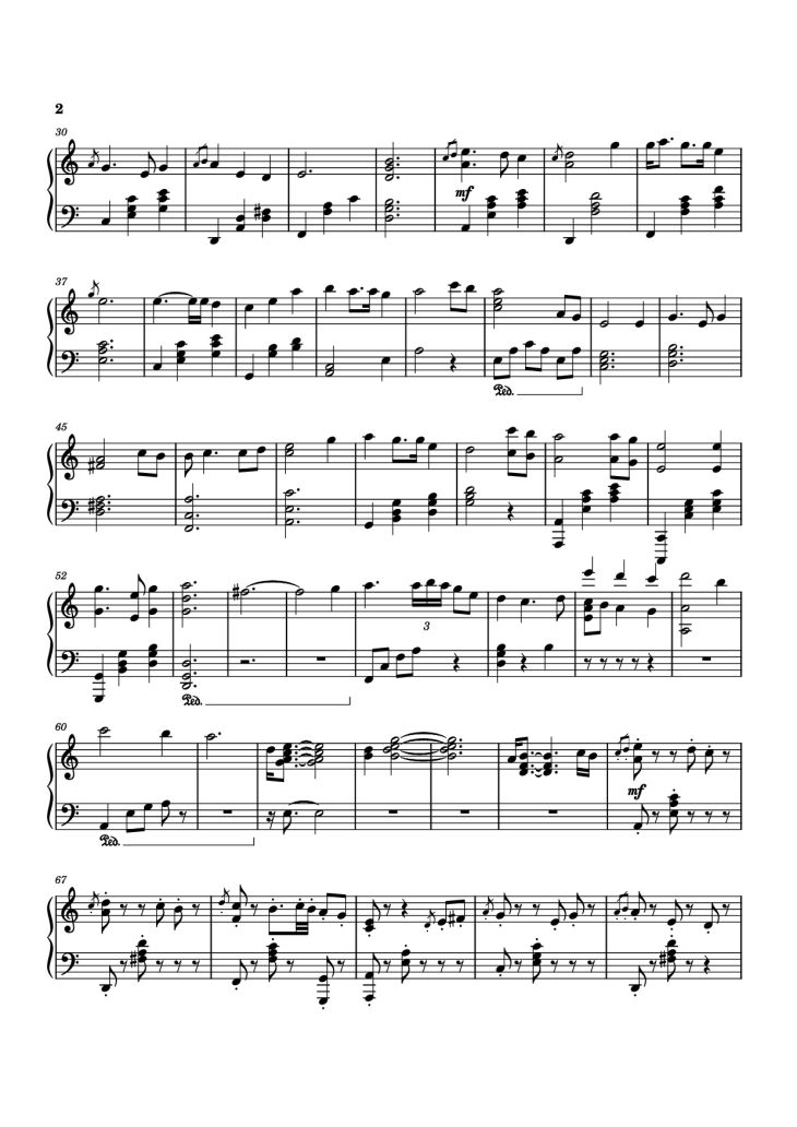 Page 2 of the piano sheet music PDF Piano – Time Flows Ever Onward Piano by Evan Call