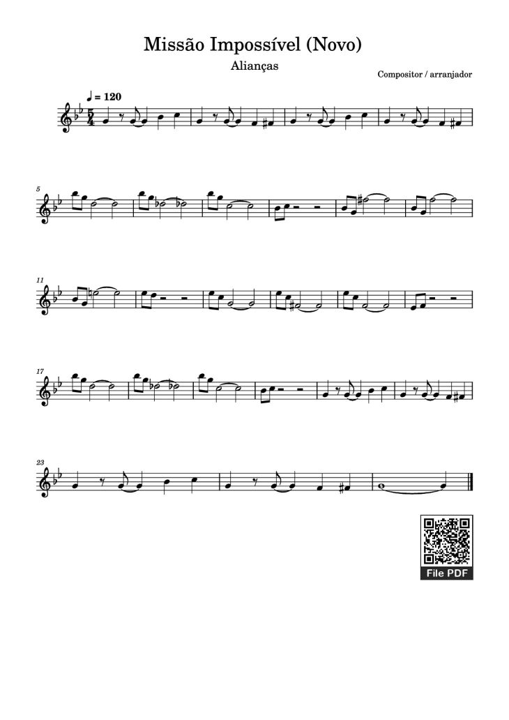 Page 1 of the piano sheet music PDF – Missão Impossível (Novo) Violin by Compositor / arranjador