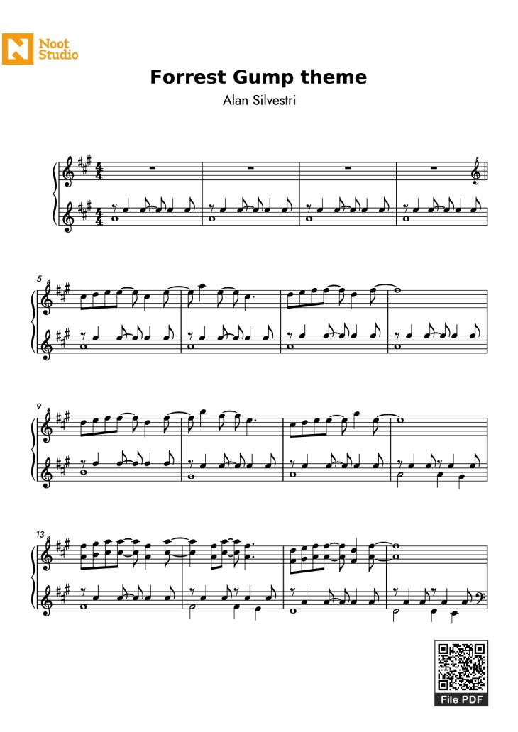 Page 1 of the piano sheet music PDF Piano – Forrest Gump theme Piano by Undefined