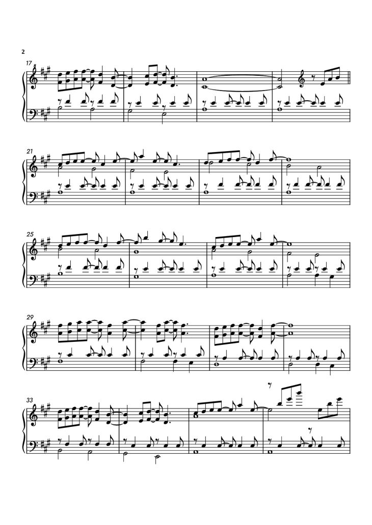 Page 2 of the piano sheet music PDF Piano – Forrest Gump theme Piano by Undefined