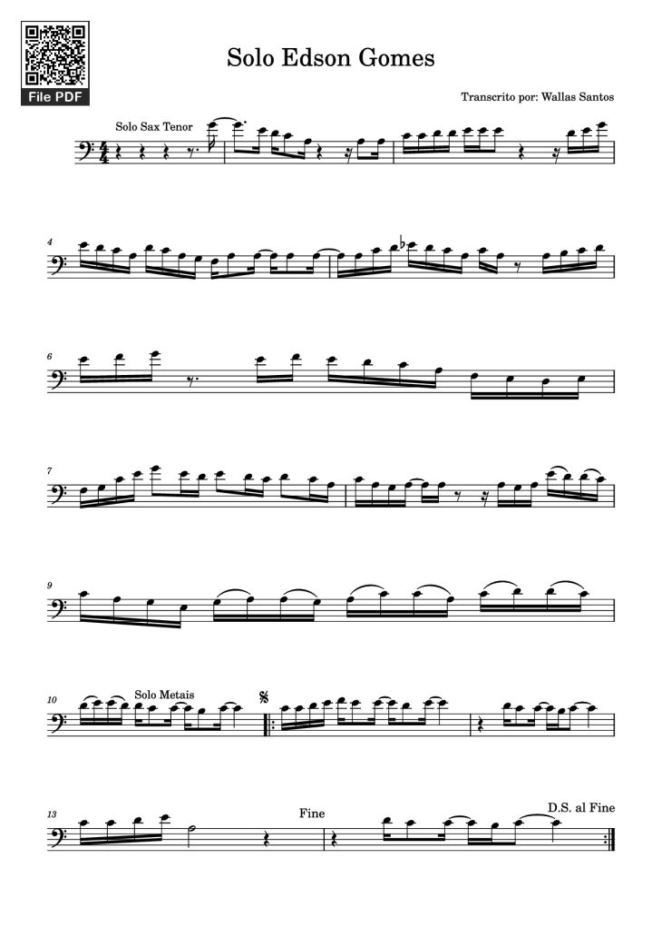 Page 1 of the piano sheet music PDF Piano – Solo Edson Gomes Piano by Transcrito por: Wallas Santos