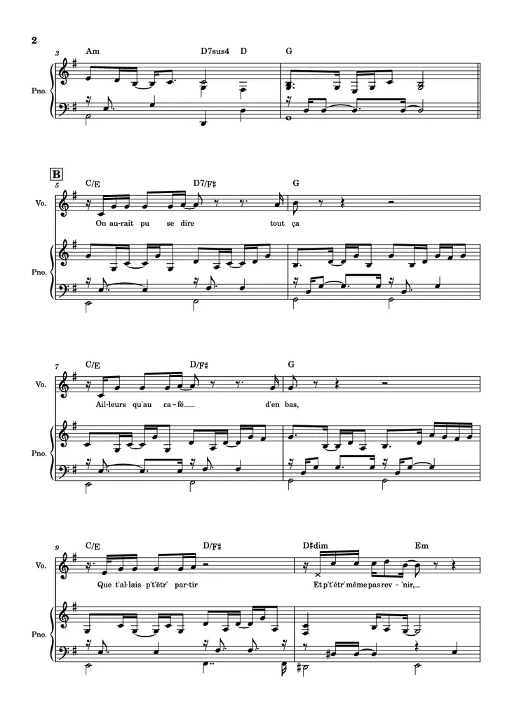 Page 2 of the piano sheet music PDF Piano – J