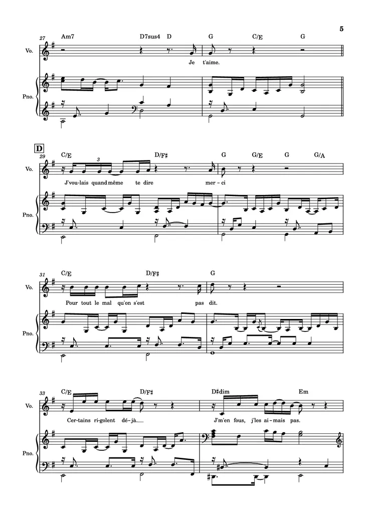 Page 5 of the piano sheet music PDF Piano – J