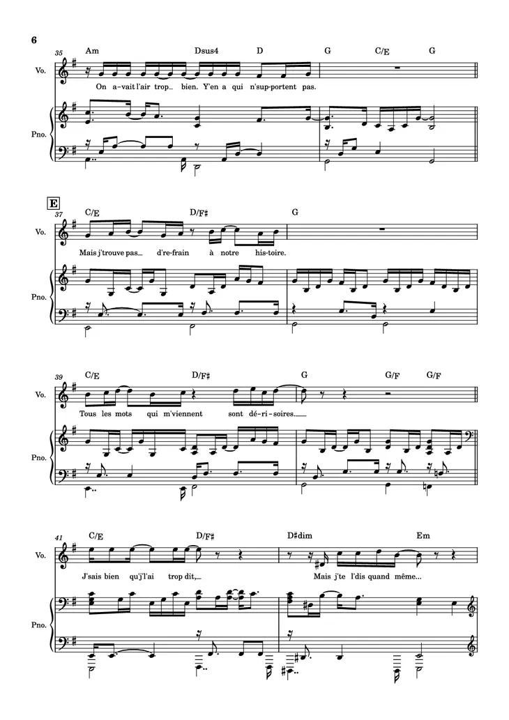 Page 6 of the piano sheet music PDF Piano – J