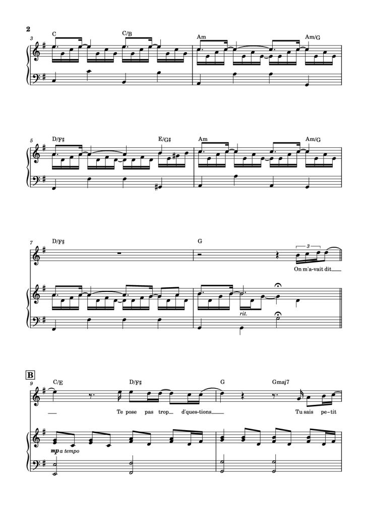Page 2 of the piano sheet music PDF Piano – Qui a le droit Piano by Patrick Bruel