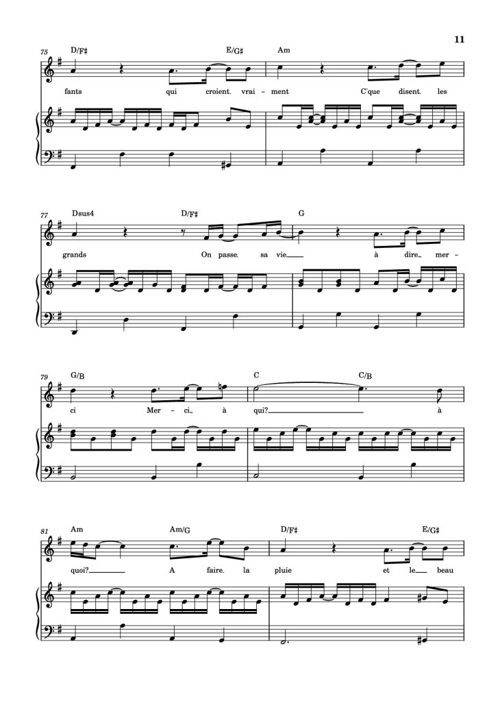 Page 11 of the piano sheet music PDF Piano – Qui a le droit Piano by Patrick Bruel