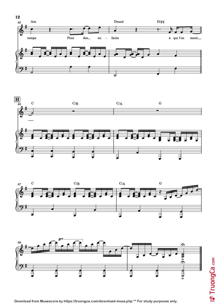 Page 12 of the piano sheet music PDF Piano – Qui a le droit Piano by Patrick Bruel