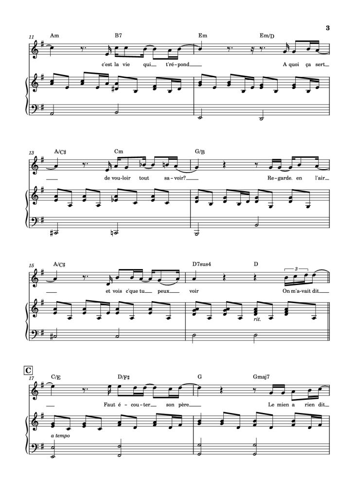 Page 3 of the piano sheet music PDF Piano – Qui a le droit Piano by Patrick Bruel