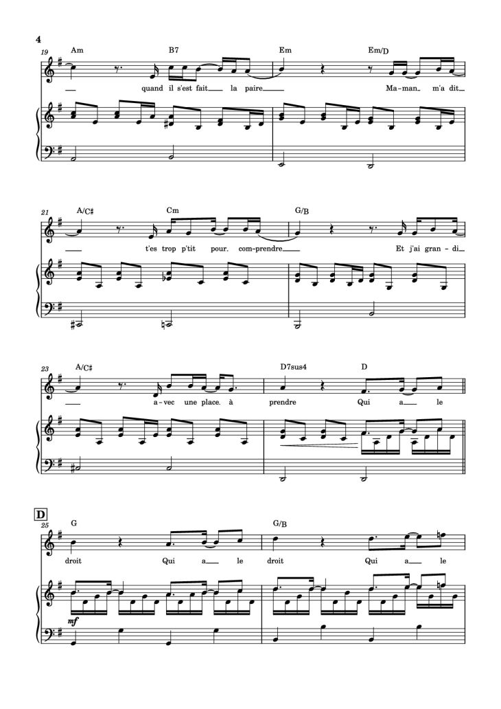 Page 4 of the piano sheet music PDF Piano – Qui a le droit Piano by Patrick Bruel