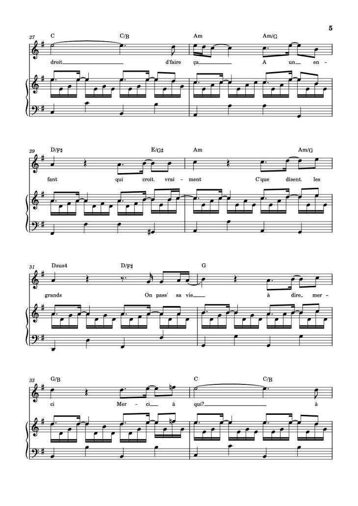 Page 5 of the piano sheet music PDF Piano – Qui a le droit Piano by Patrick Bruel