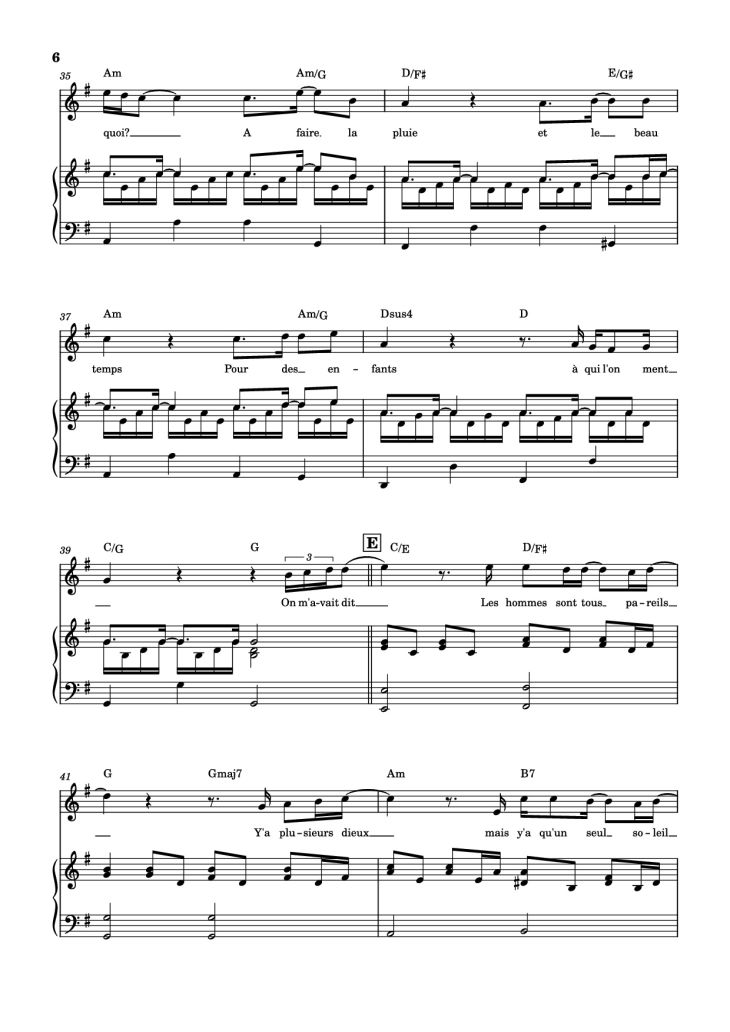 Page 6 of the piano sheet music PDF Piano – Qui a le droit Piano by Patrick Bruel