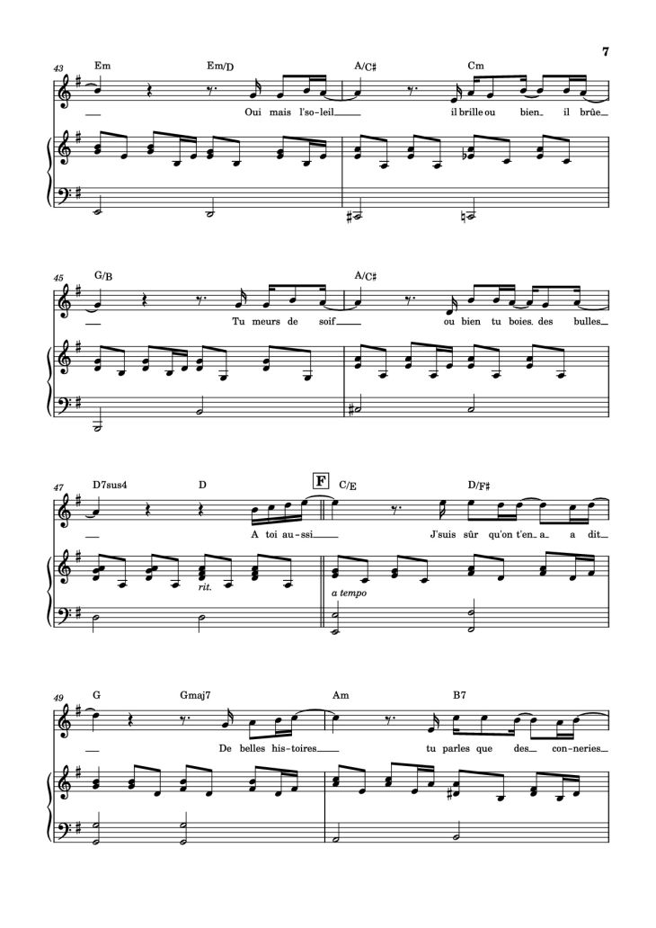 Page 7 of the piano sheet music PDF Piano – Qui a le droit Piano by Patrick Bruel